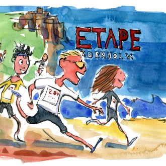 drawing of runners running along the Bornholm coast