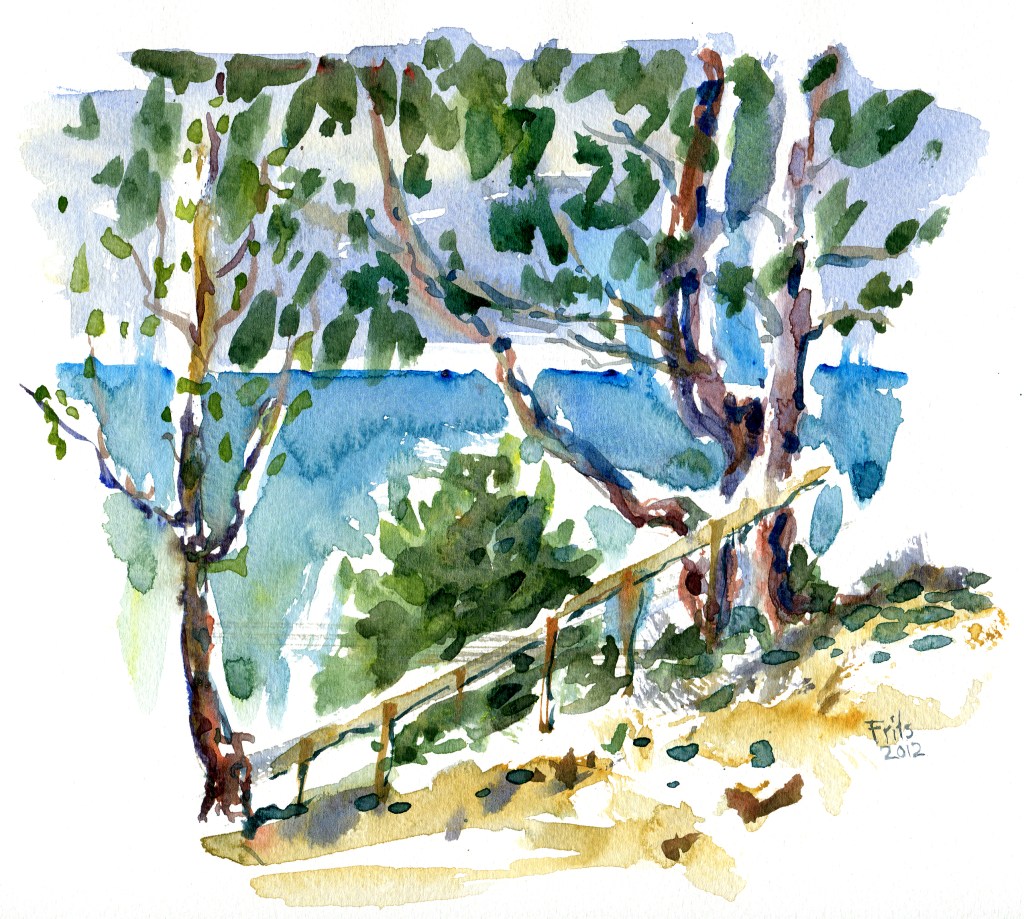 Galøkken, akvarel - Watercolor by Frits Ahlefeldt Bornholm Coast path