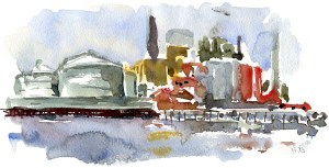 roenne, akvarel - Watercolor by Frits Ahlefeldt Bornholm Coast path