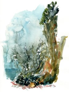 south coast, akvarel - Watercolor by Frits Ahlefeldt Bornholm Coast path