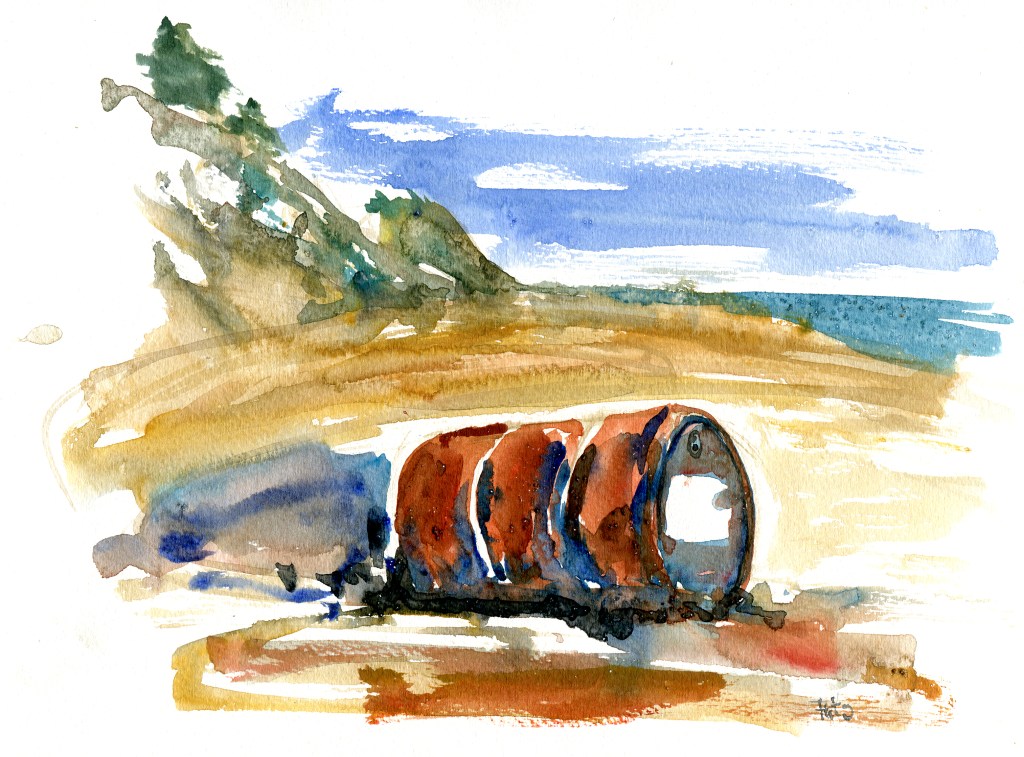 syd akvarel - Watercolor by Frits Ahlefeldt Bornholm Coast path