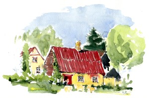 Roenne, akvarel - Watercolor by Frits Ahlefeldt Bornholm Coast path