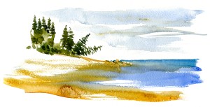 Sydkysten, akvarel - Watercolor by Frits Ahlefeldt Bornholm Coast path