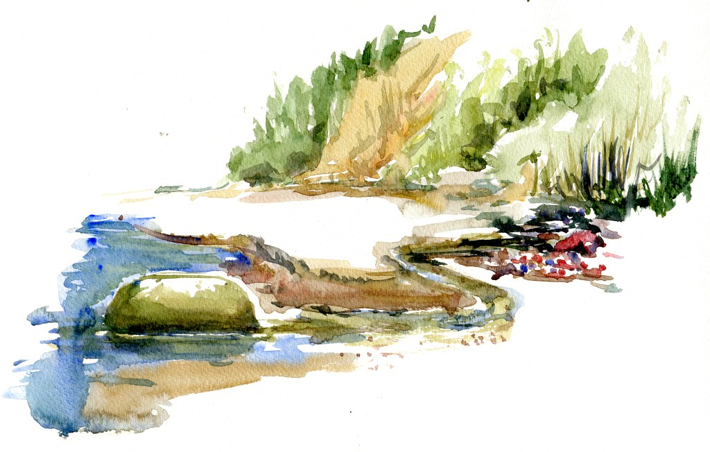 Sydstranden, akvarel - Watercolor by Frits Ahlefeldt Bornholm Coast path