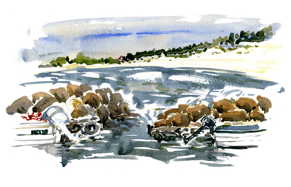 Balka, akvarel - Watercolor by Frits Ahlefeldt Bornholm Coast path