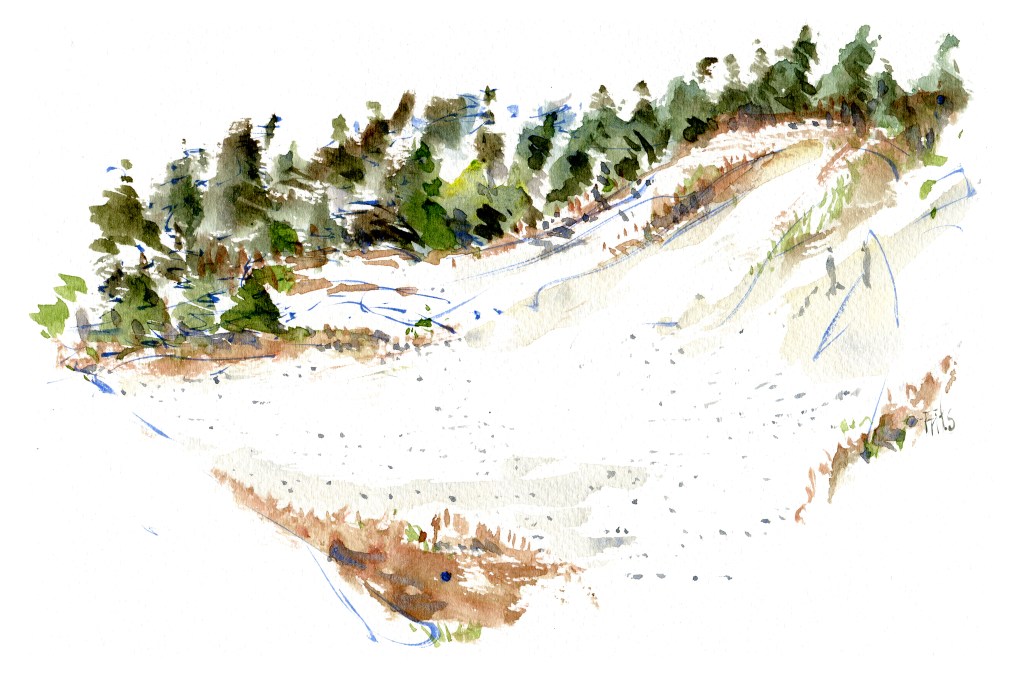 Dueodde sand, akvarel - Watercolor by Frits Ahlefeldt Bornholm Coast path