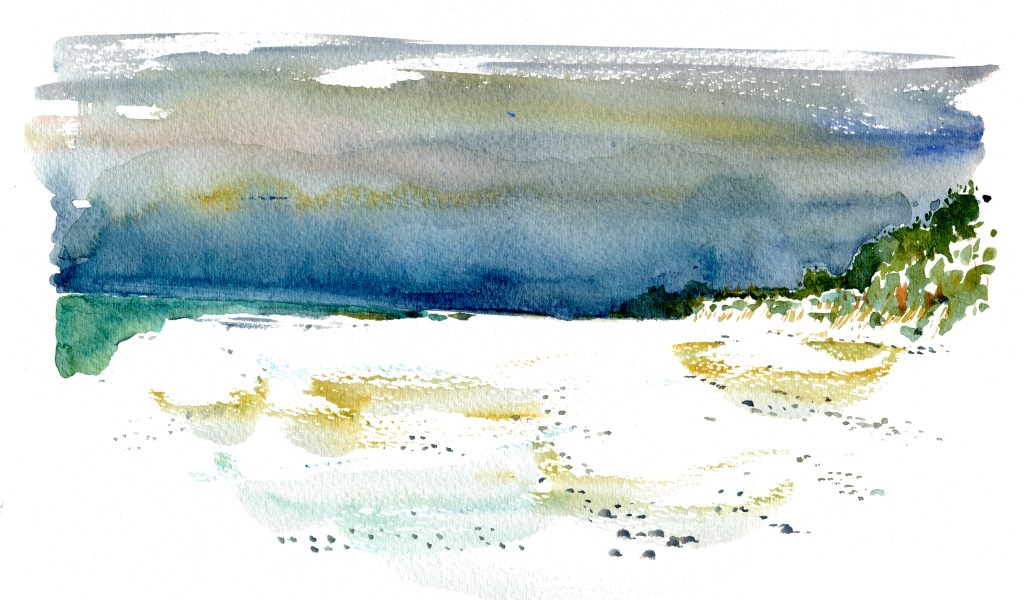 dueodde strand, akvarel - Watercolor by Frits Ahlefeldt Bornholm Coast path