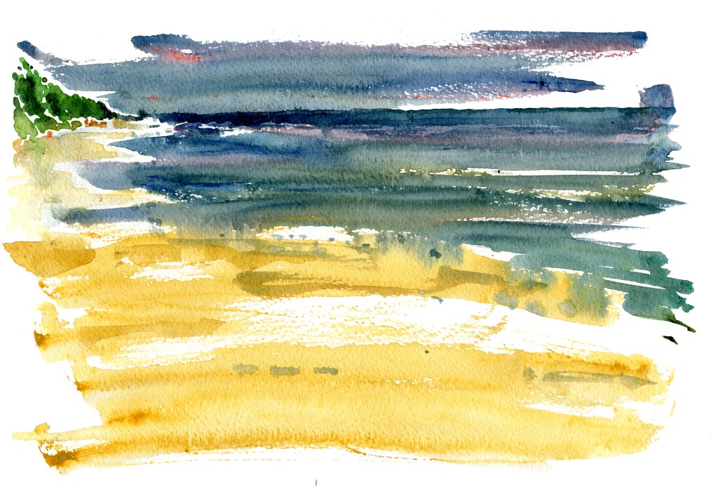 beach, akvarel - Watercolor by Frits Ahlefeldt Bornholm Coast path