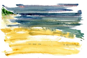 beach, akvarel - Watercolor by Frits Ahlefeldt Bornholm Coast path