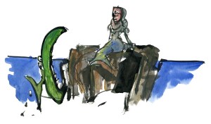 Mermaid and fish, akvarel - Watercolor by Frits Ahlefeldt Bornholm Coast path