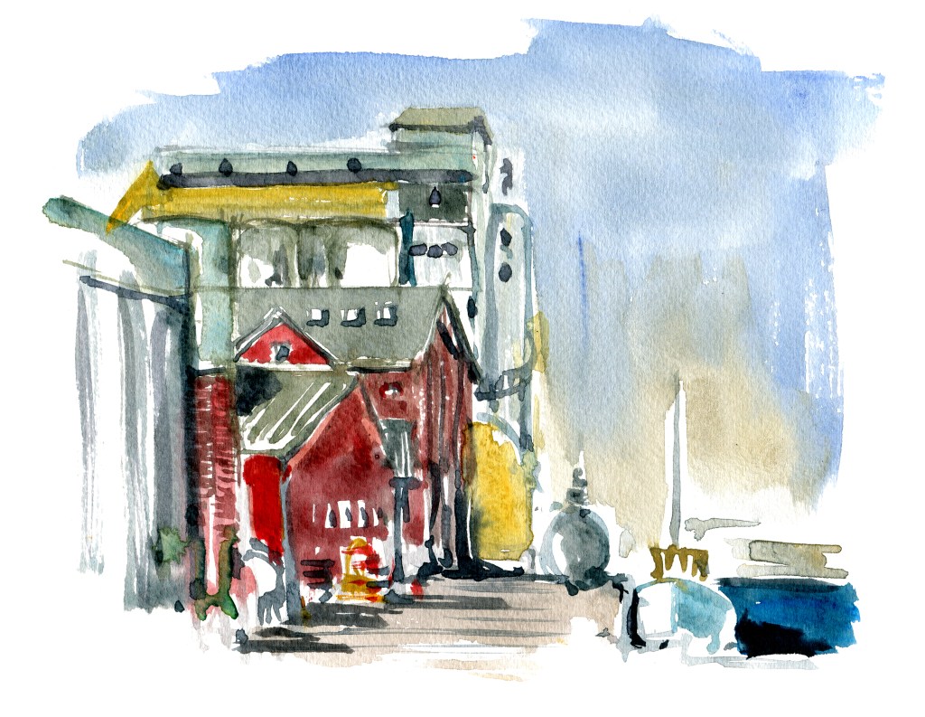 Nexo harbor,akvarel - Watercolor by Frits Ahlefeldt Bornholm Coast path