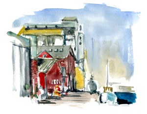 Nexo harbor,akvarel - Watercolor by Frits Ahlefeldt Bornholm Coast path