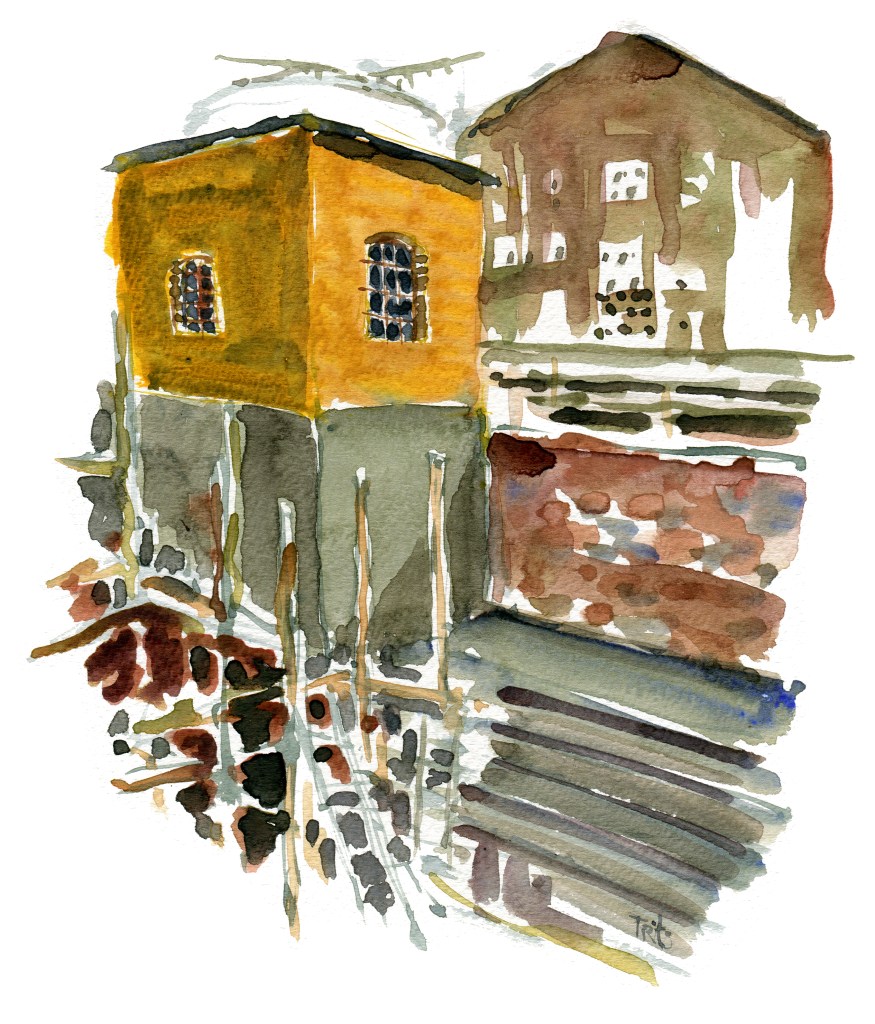 Nexo harbor, akvarel - Watercolor by Frits Ahlefeldt Bornholm Coast path