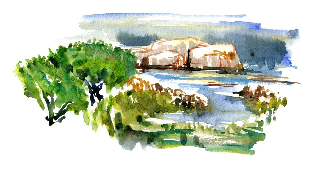 akvarel - Watercolor by Frits Ahlefeldt Bornholm Coast path