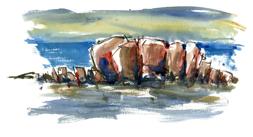 rocks, akvarel - Watercolor by Frits Ahlefeldt Bornholm Coast path
