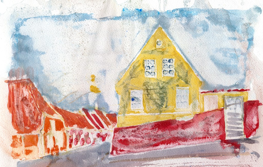 Roenne, akvarel - Watercolor by Frits Ahlefeldt Bornholm Coast path