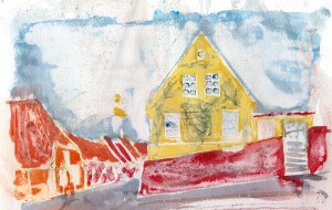 Roenne, akvarel - Watercolor by Frits Ahlefeldt Bornholm Coast path