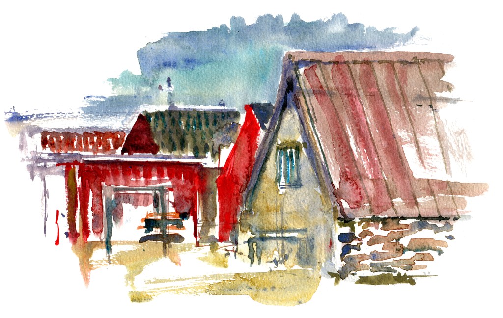 Snogebaek, akvarel - Watercolor by Frits Ahlefeldt Bornholm Coast path