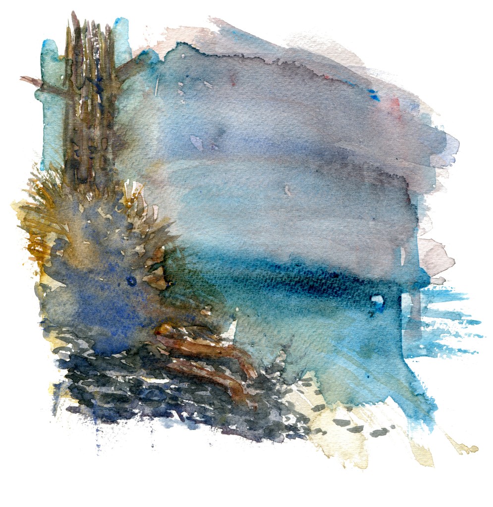 sketch, coast trail, akvarel - Watercolor by Frits Ahlefeldt Bornholm Coast path