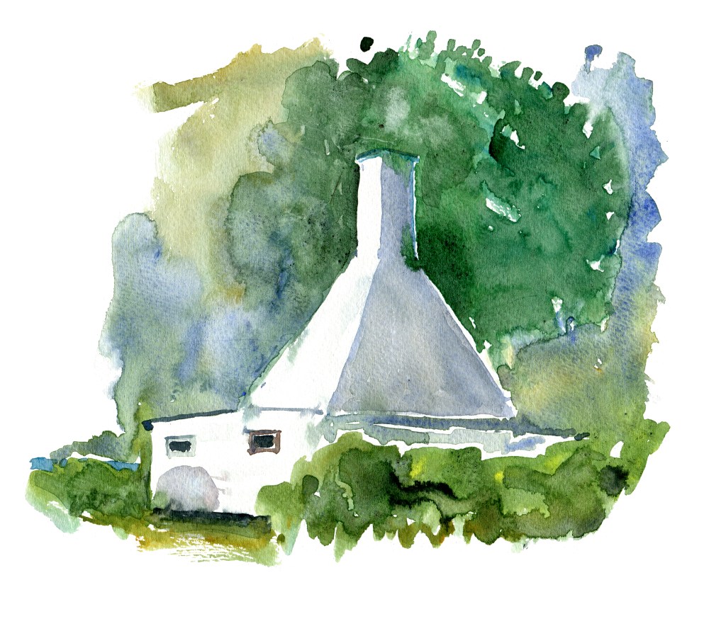 Svaneke hus, akvarel - Watercolor by Frits Ahlefeldt Bornholm Coast path