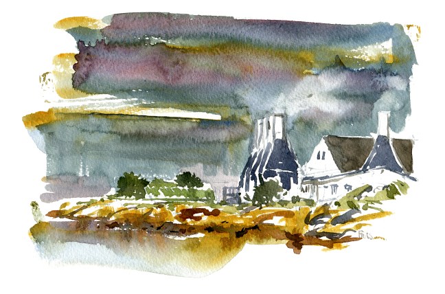 svaneke, akvarel - Watercolor by Frits Ahlefeldt Bornholm Coast path