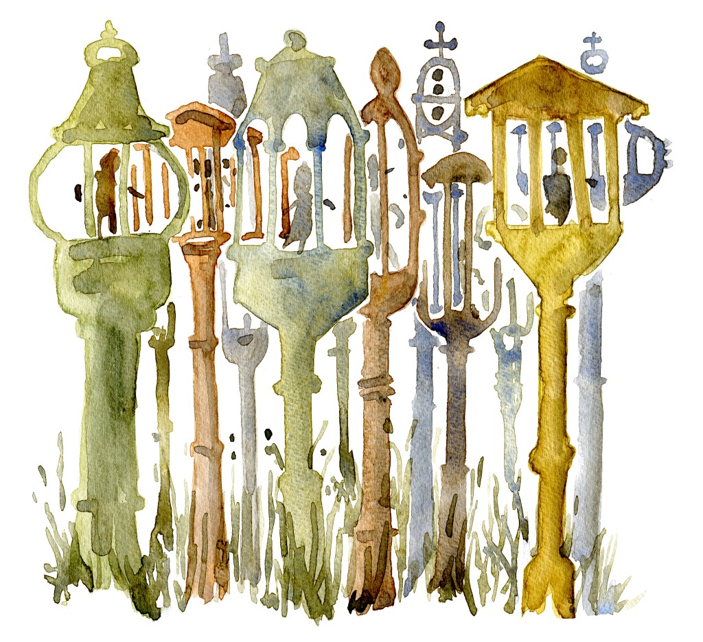 Wood art, akvarel - Watercolor by Frits Ahlefeldt Bornholm Coast path