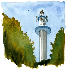 lighthouse, akvarel - Watercolor by Frits Ahlefeldt Bornholm Coast path