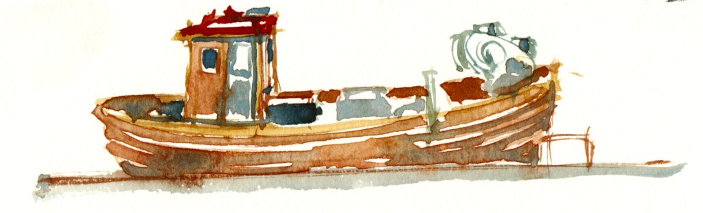 fiskejolle, akvarel - Watercolor by Frits Ahlefeldt Bornholm Coast path