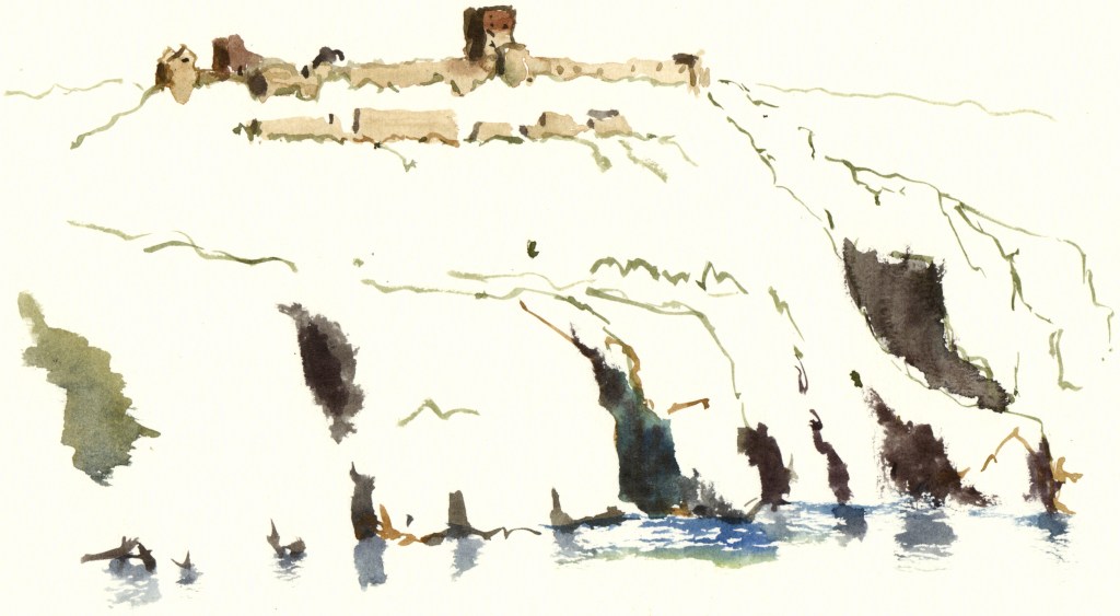 Hammershus, sketch, akvarel - Watercolor by Frits Ahlefeldt Bornholm Coast path