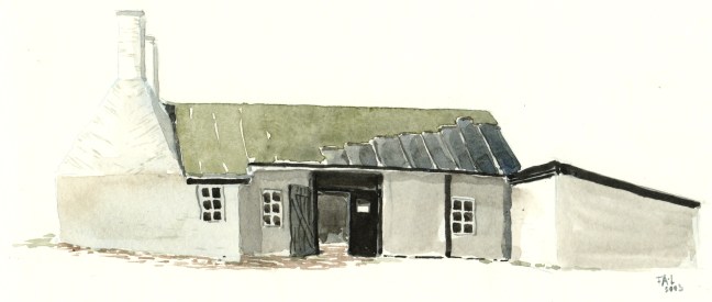 Hasle Røgeri, akvarel - Watercolor by Frits Ahlefeldt Bornholm Coast path