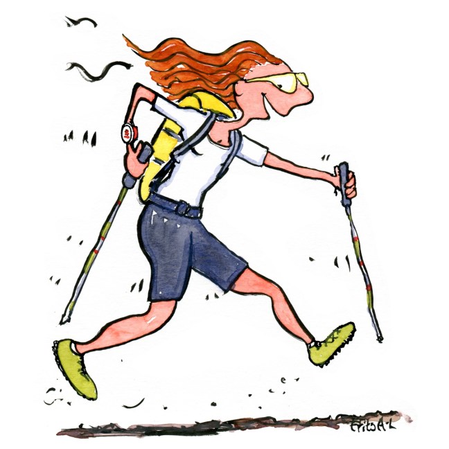 Tegning af ekstrem trail vandrer. Af Frits Ahlefeldt