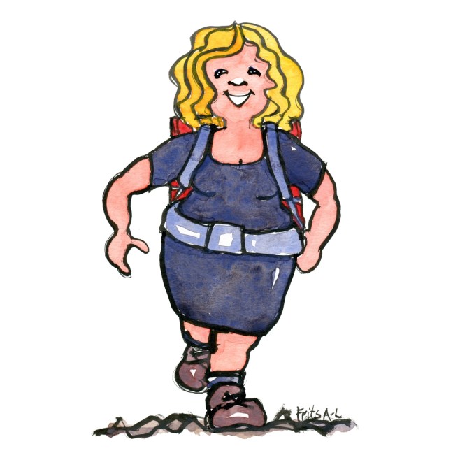 Vandrer med rygsæk illustration af Frits Ahlefeldt