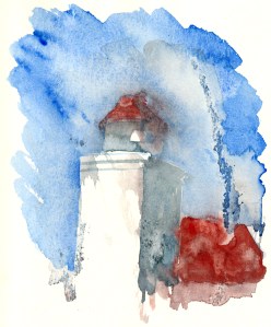 Lighthouse, akvarel - Watercolor by Frits Ahlefeldt Bornholm Coast path
