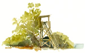 Birdwatching tower, nexo. akvarel - Watercolor by Frits Ahlefeldt Bornholm Coast path