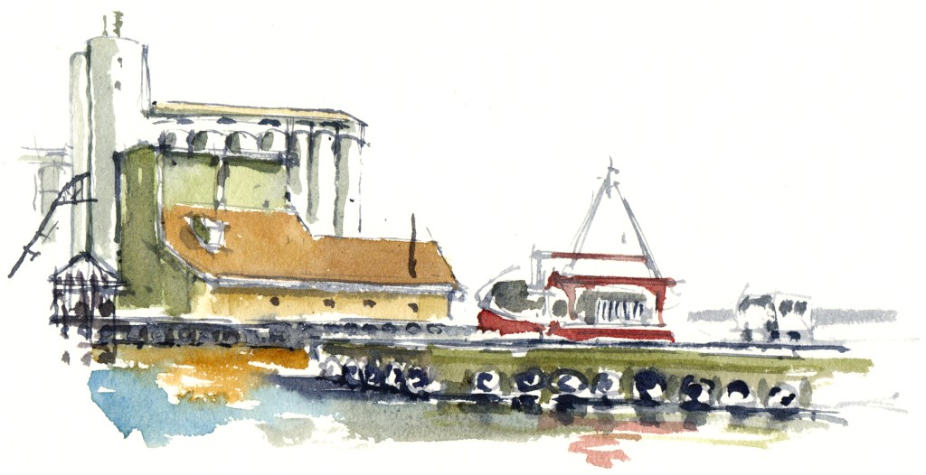 Nexo harbor, akvarel - Watercolor by Frits Ahlefeldt Bornholm Coast path