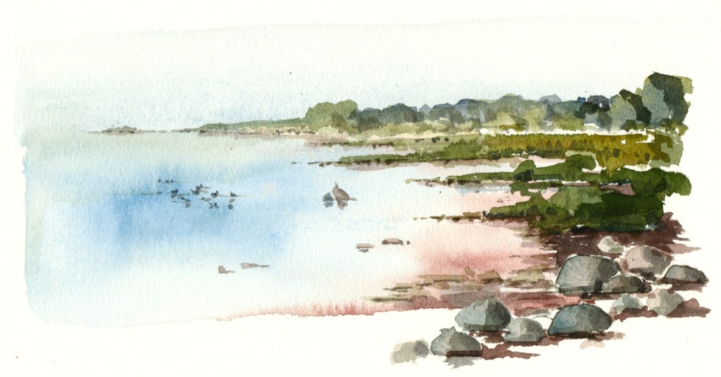 øst for nexø, akvarel - Watercolor by Frits Ahlefeldt Bornholm Coast path