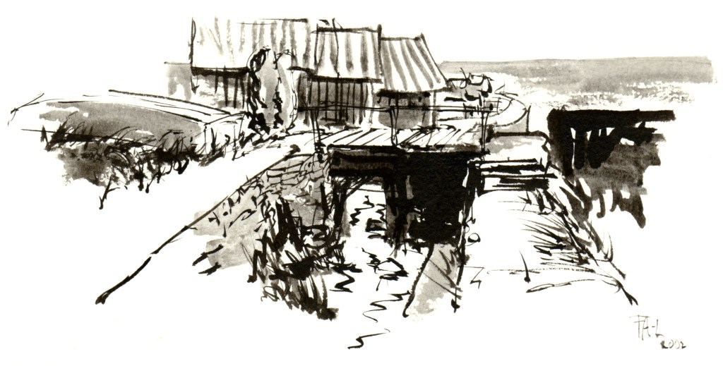 Nexo, ink sketch, akvarel - Watercolor by Frits Ahlefeldt Bornholm Coast path