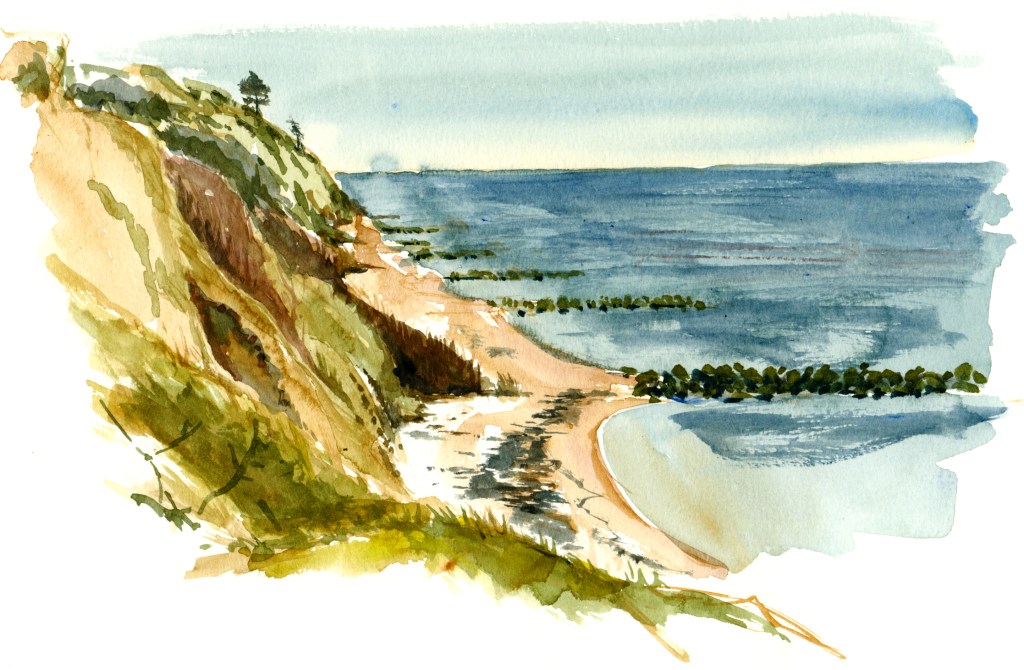 galløkken, akvarel - Watercolor by Frits Ahlefeldt Bornholm Coast path