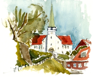 Rønne, akvarel - Watercolor by Frits Ahlefeldt Bornholm Coast path