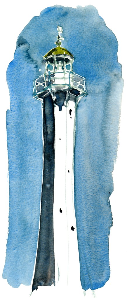 harbor light, Rønne, akvarel - Watercolor by Frits Ahlefeldt Bornholm Coast path