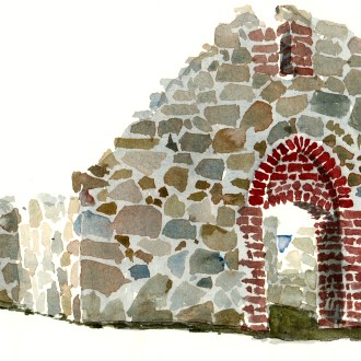 Salomon ancient ruin, hammeren. akvarel - Watercolor by Frits Ahlefeldt Bornholm Coast path