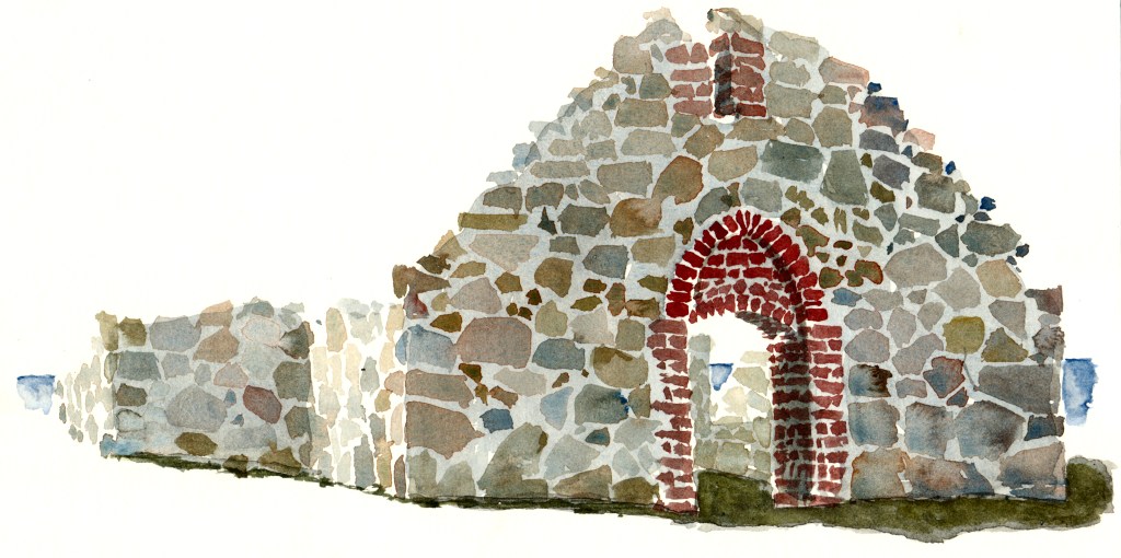 Salomon ancient ruin, hammeren. akvarel - Watercolor by Frits Ahlefeldt Bornholm Coast path