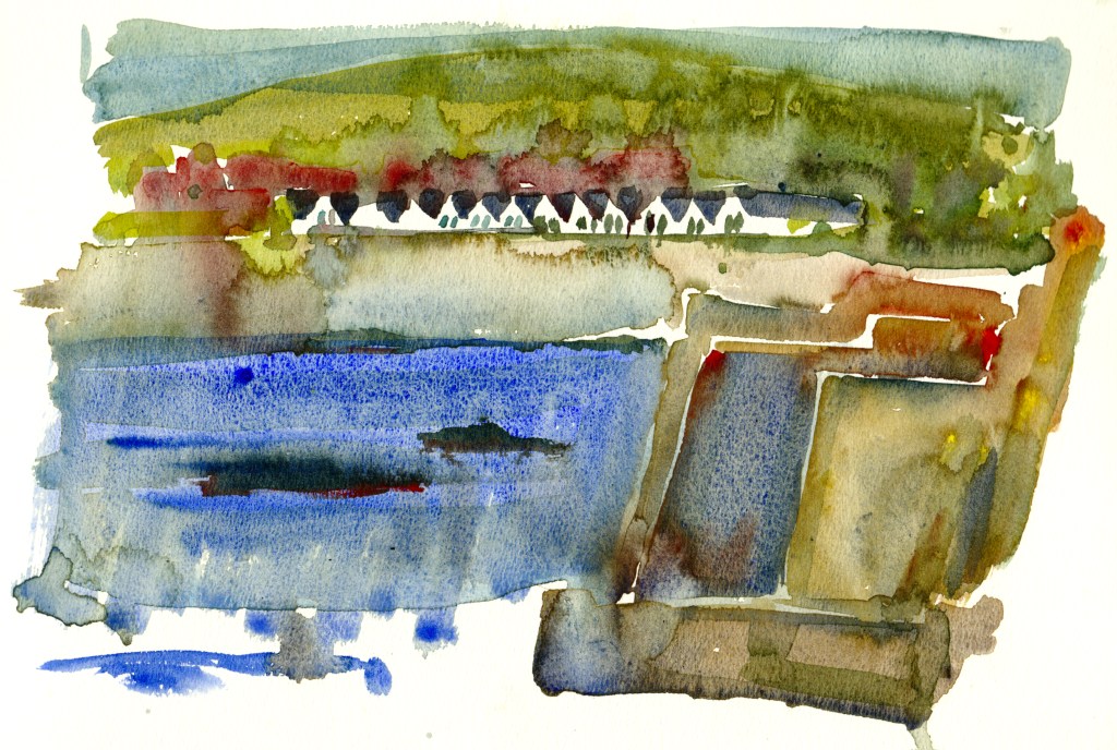 Sandvig, strandhuse akvarel - Watercolor by Frits Ahlefeldt Bornholm Coast path