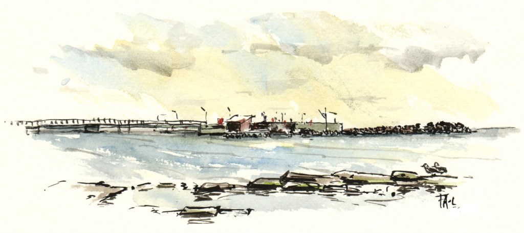 snogebaek harbor akvarel - Watercolor by Frits Ahlefeldt Bornholm Coast path