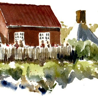 akvarel - Watercolor by Frits Ahlefeldt Bornholm Coast path