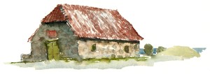 Ancient house, Svaneke, akvarel - Watercolor by Frits Ahlefeldt Bornholm Coast path
