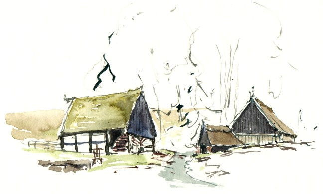 Risegaard Bornholm akvarel - Watercolor by Frits Ahlefeldt Bornholm Coast path